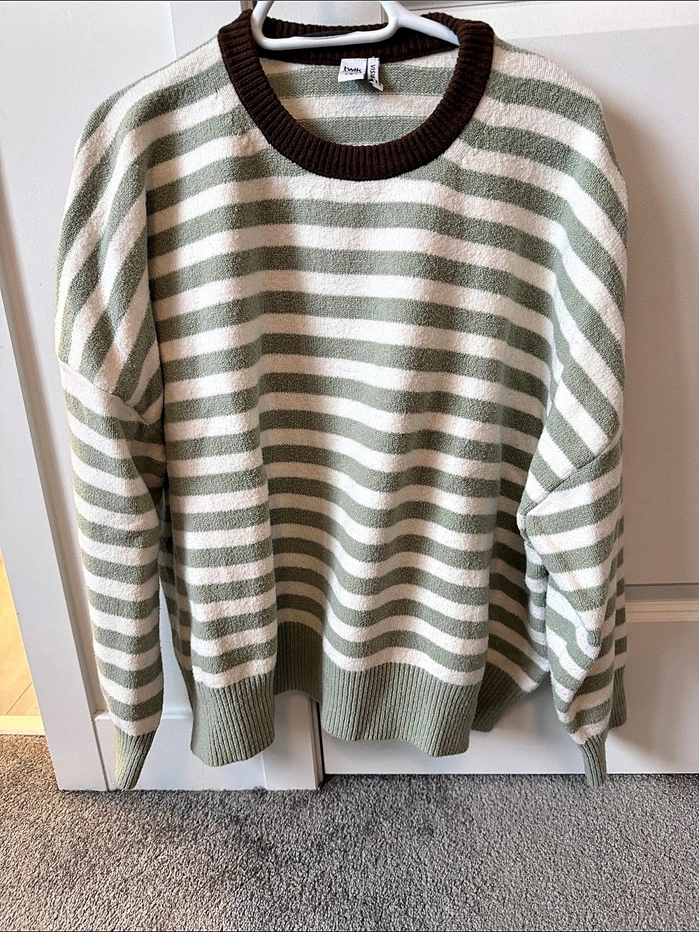 twik Striped Crewneck Sweater in Green & White Like New